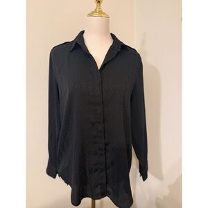 J.Crew Black Tonal Monogram Jacquard Button Down Blouse Shirt Small